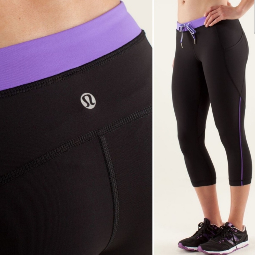 Lululemon Beach Runner Black Crop Tie Leggings 6 - Picture 3 of 13